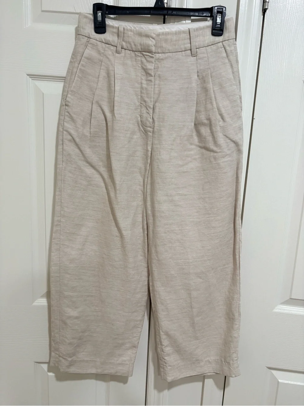 Aritzia Cropped High-Rise Wide-Leg Linen Trousers — Cream